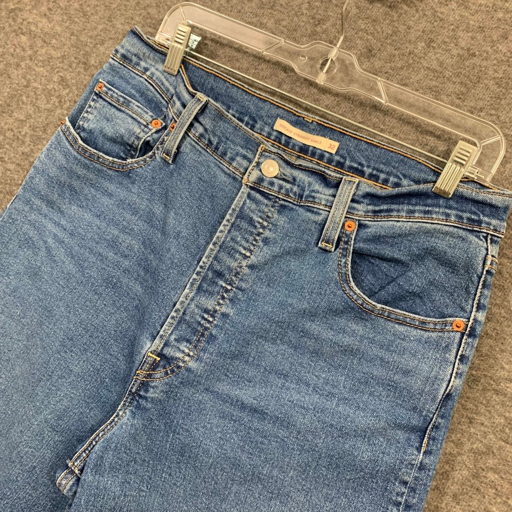 Levis Ribcage Straight Ankle Jeans Womens 32x26 Blue Medium Wash High Rise Denim